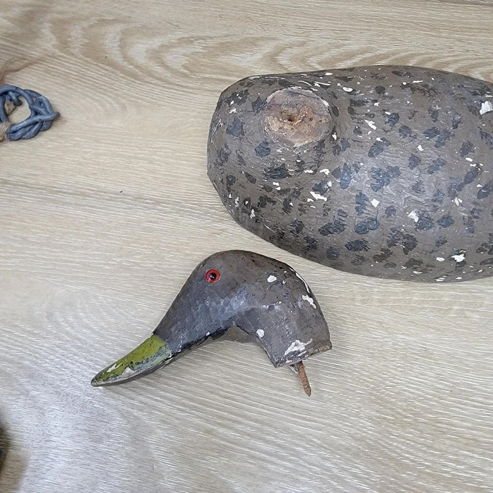 Vintage Wood Duck Decoy Pair Lot Red Glass Eyes Folk Art Carved Lodge‎ Rustic